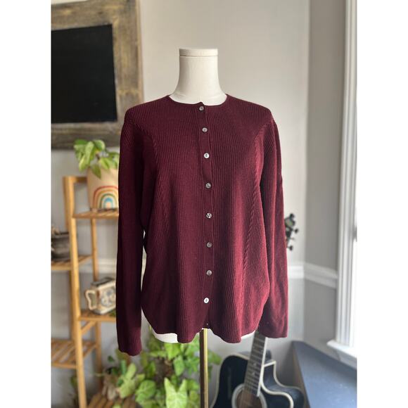 Vintage 90s Purple Cableknit Merino Wool Cardigan Size XL - Picture 1 of 6
